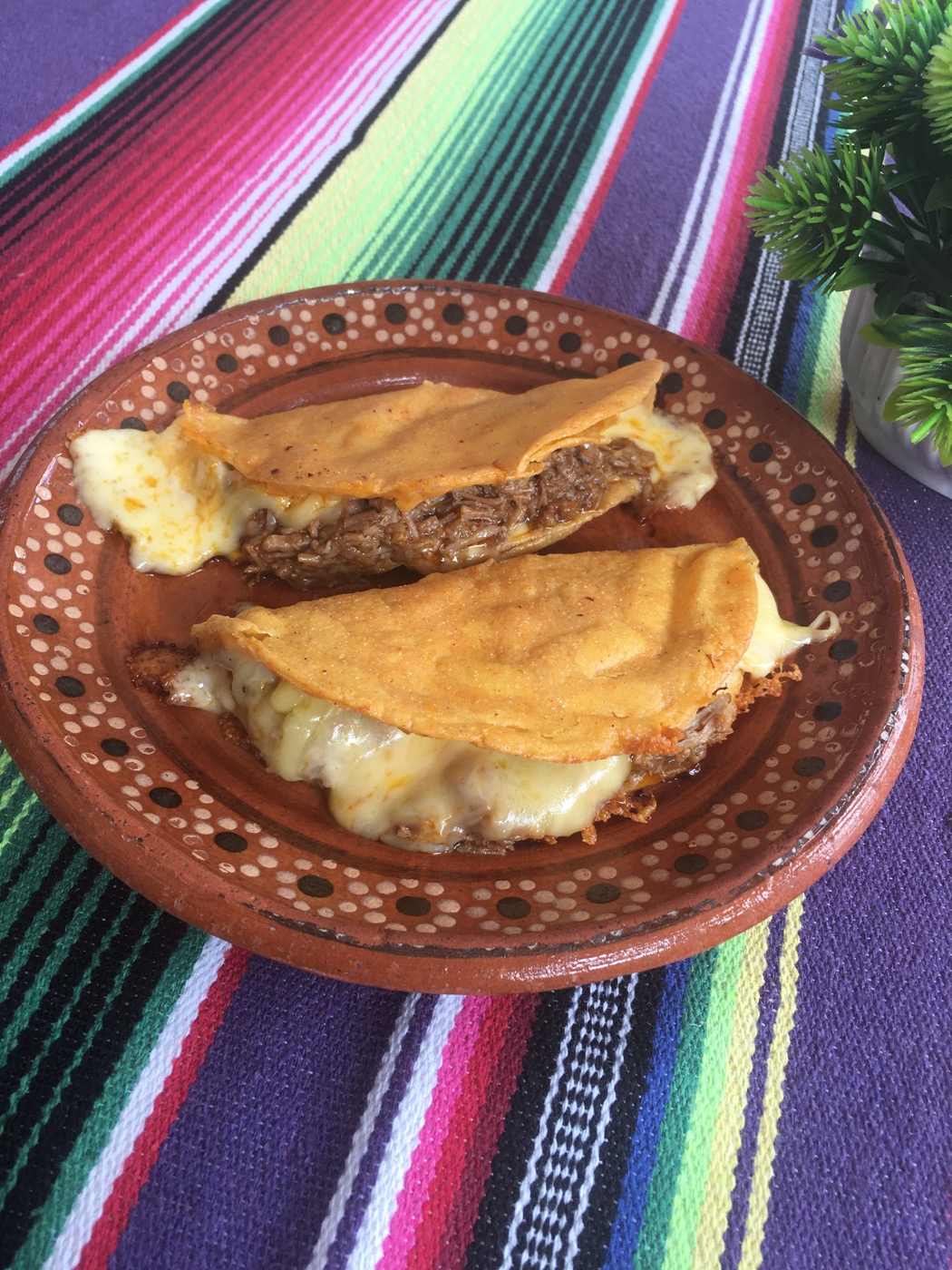 Quesabirrias doradas con queso fundido y birria